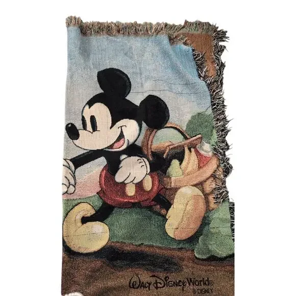 Disney World Mickey & Minnie Picnic Tapestry Throw Blanket 60x50 Vintage - Picture 4 of 10